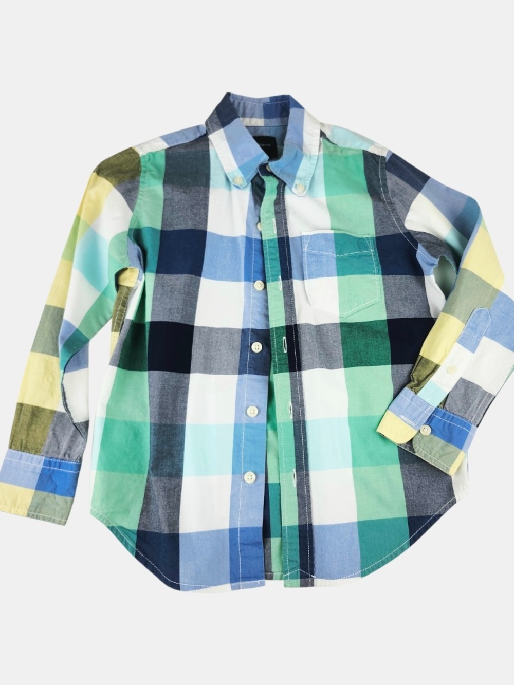 GAP Plaid Button-Down Shirt in Green, Blue & Yellow